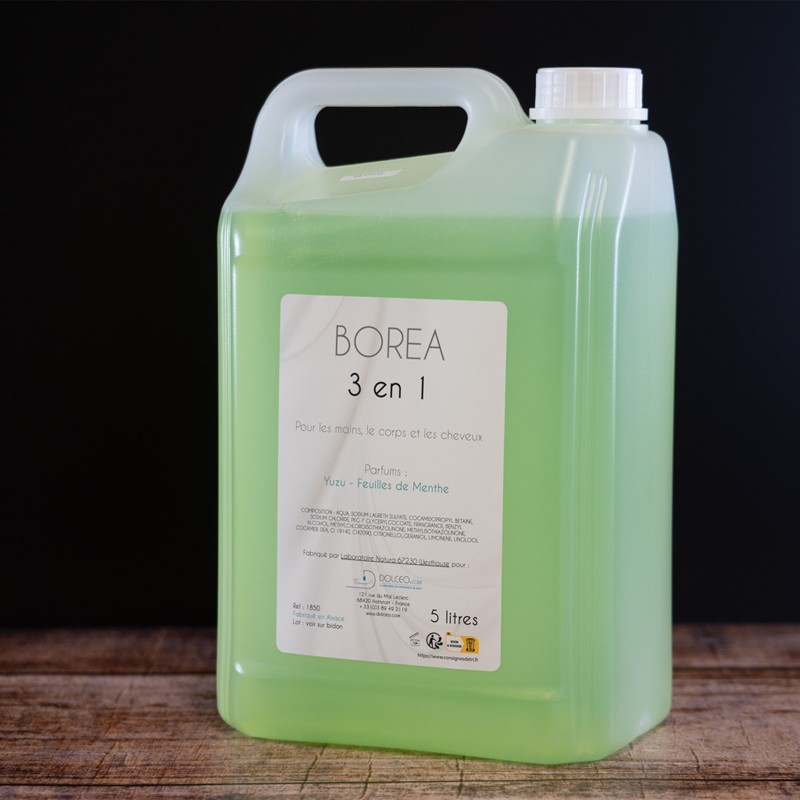 BOREA Gel Douche 3 en Mains, Corps et Cheveux bidon de 5 Litres